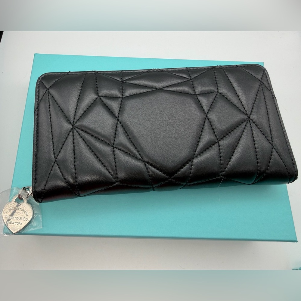 Tiffany & Co. New Black Padded Large zip Wallet